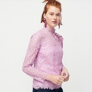 JCREW Mock neck Top in Floral Lace, Lilac Size 4, NWT